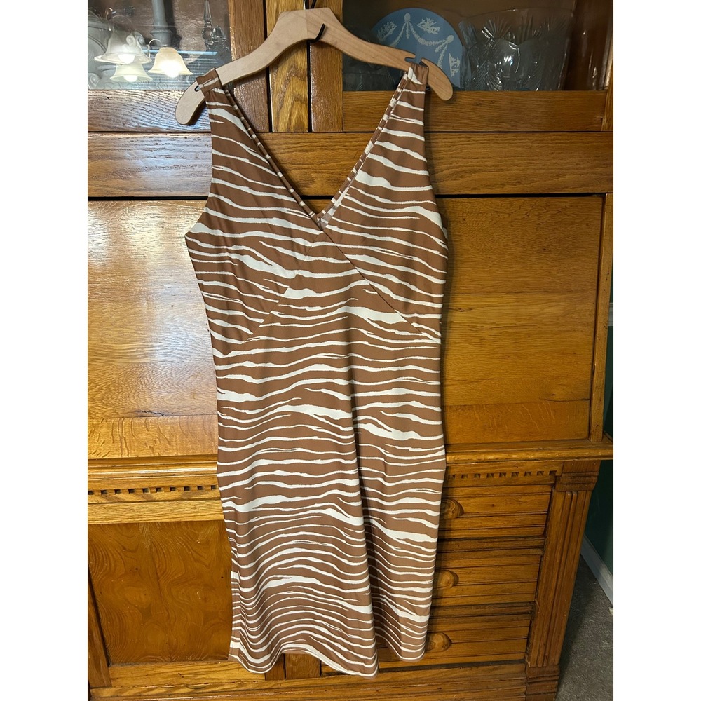 Safari Chic Boho Glam Abstract Zebra Print V-Neck Midi Dress 90s Resortwear